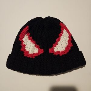 Hand crocheted spider-man beanie